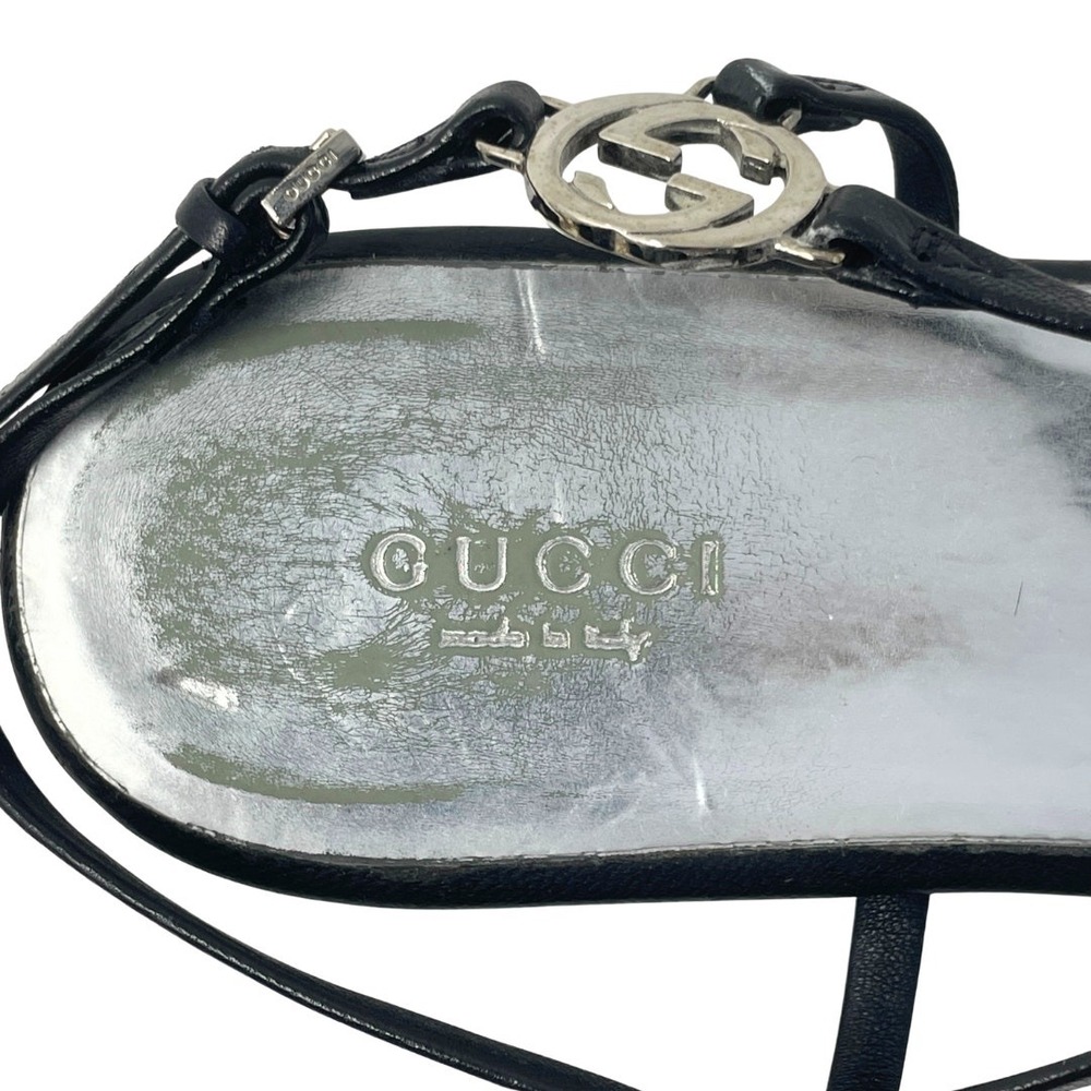 Gucci Thong Sandals Interlocking GG Logo White Gold Black Leather Flats 37.5 - Picture 8 of 11